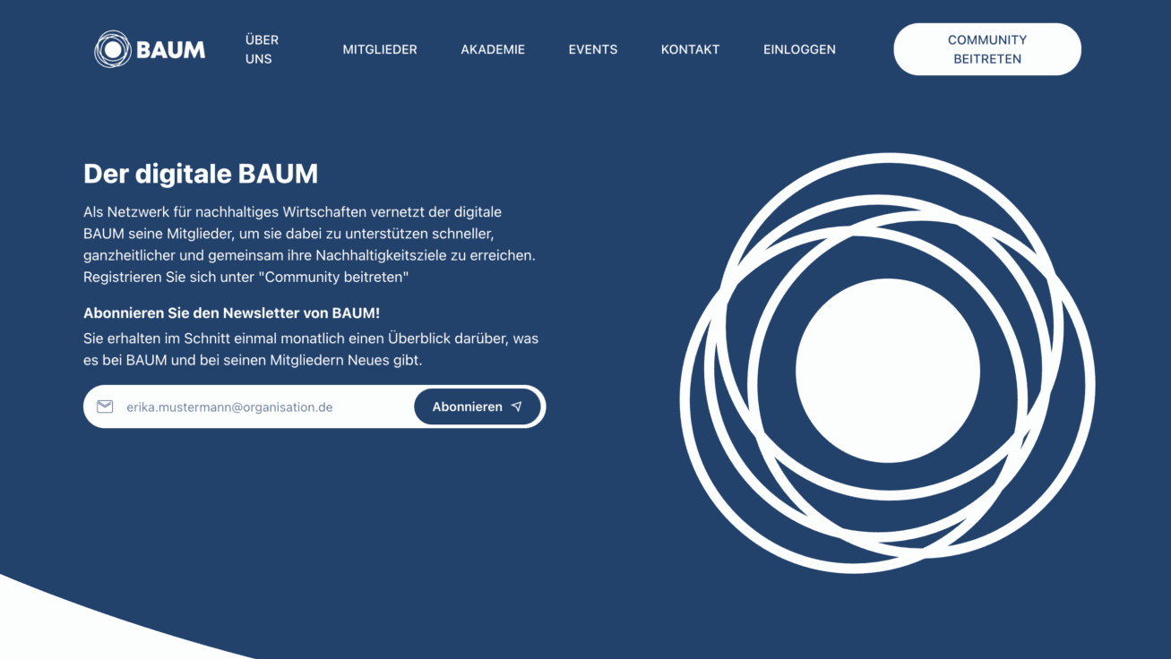 Screenshot der Plattform "digitaler Baum", Netzwerk nachhaltiger Unternehmen