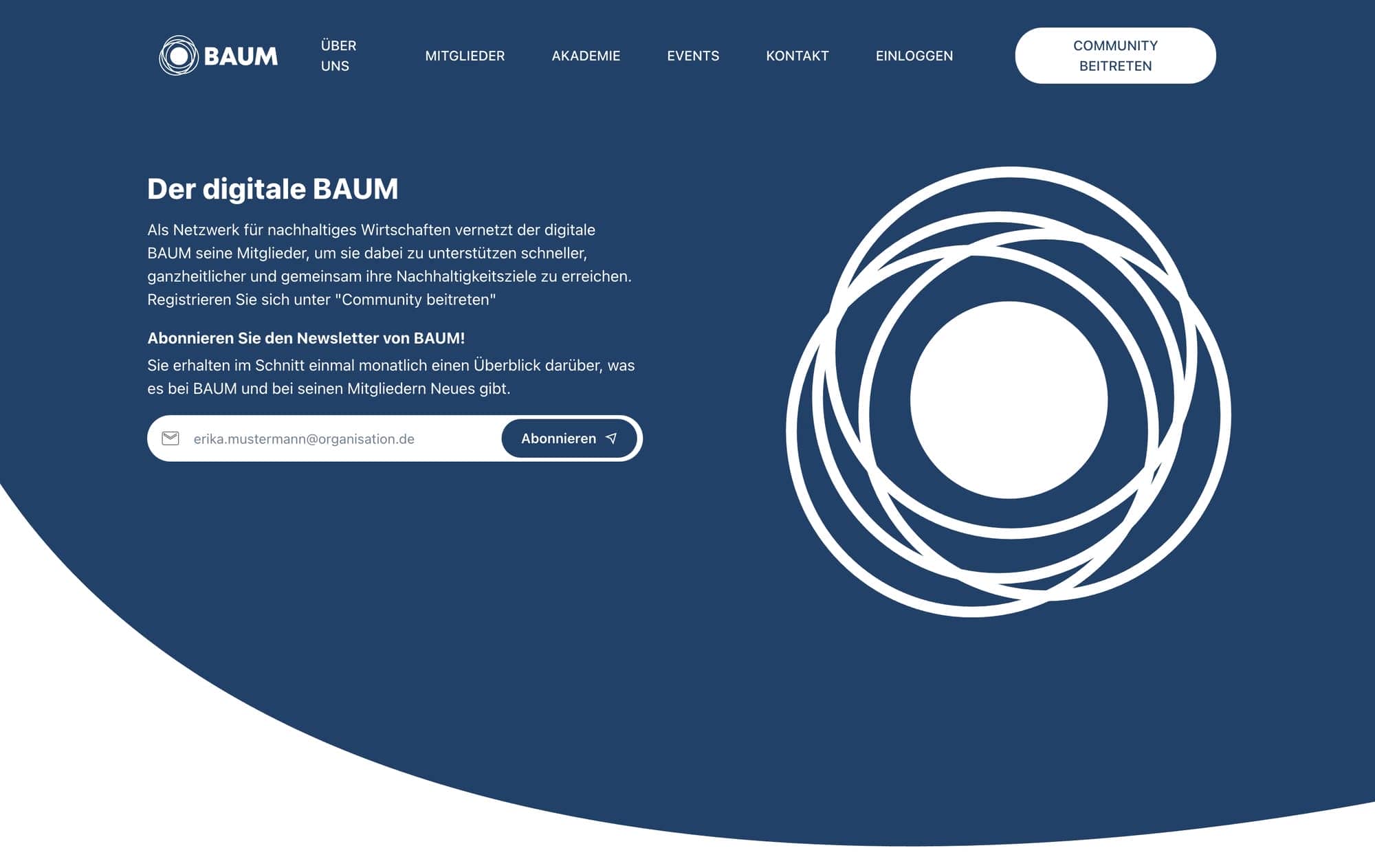 Screenshot der Startseite des digitalen Baums