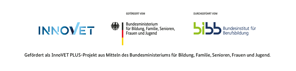 Innovet Logoleiste Logos zum Projekt Innovet. Gefördert vom Bundesministerium für Bildung, Familie, Senioren, Frauen und Jugend. Durchgeführt vom Bundesinstitut für Berufsbildung.