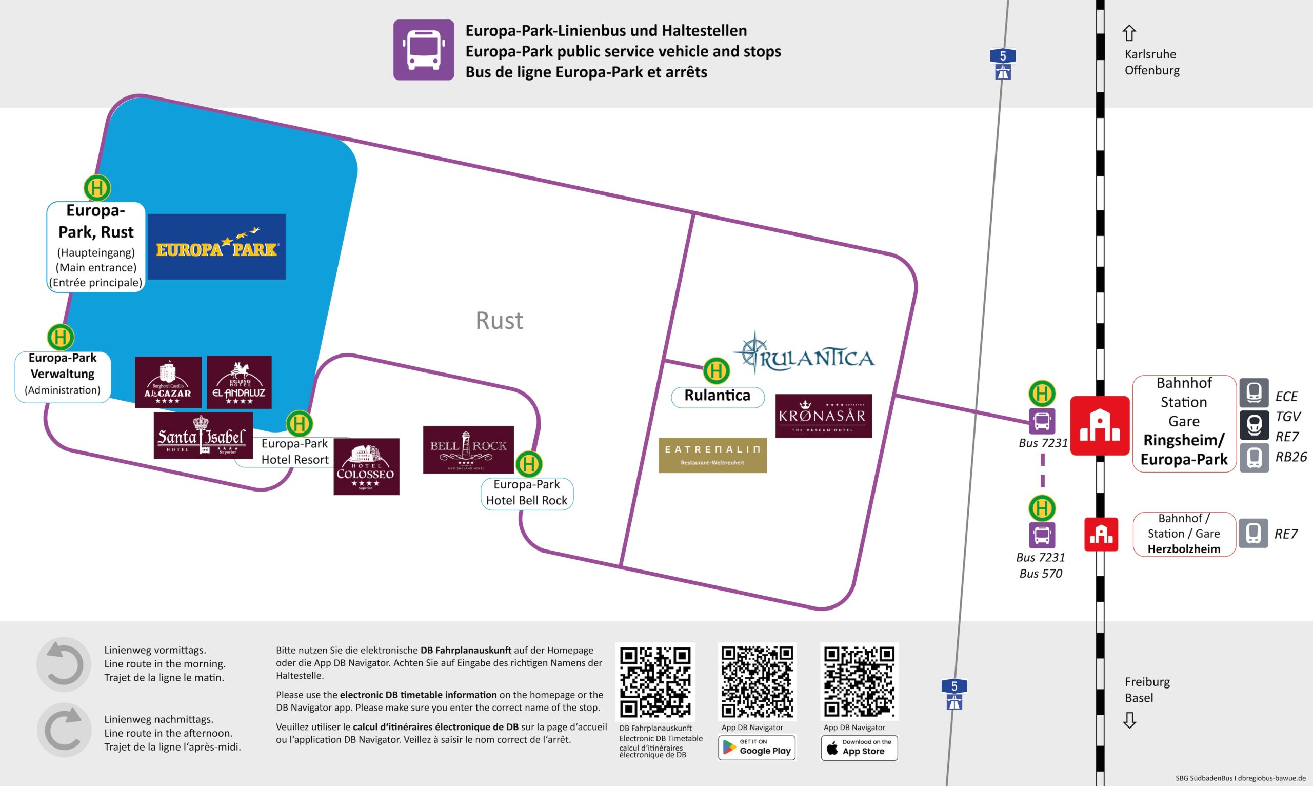 Europa-Park_Linienbus-Karte Lageskizze Europa-Park mit Bus-Haltestellen